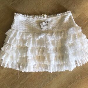 White Lace Ruffle Mini Skirt